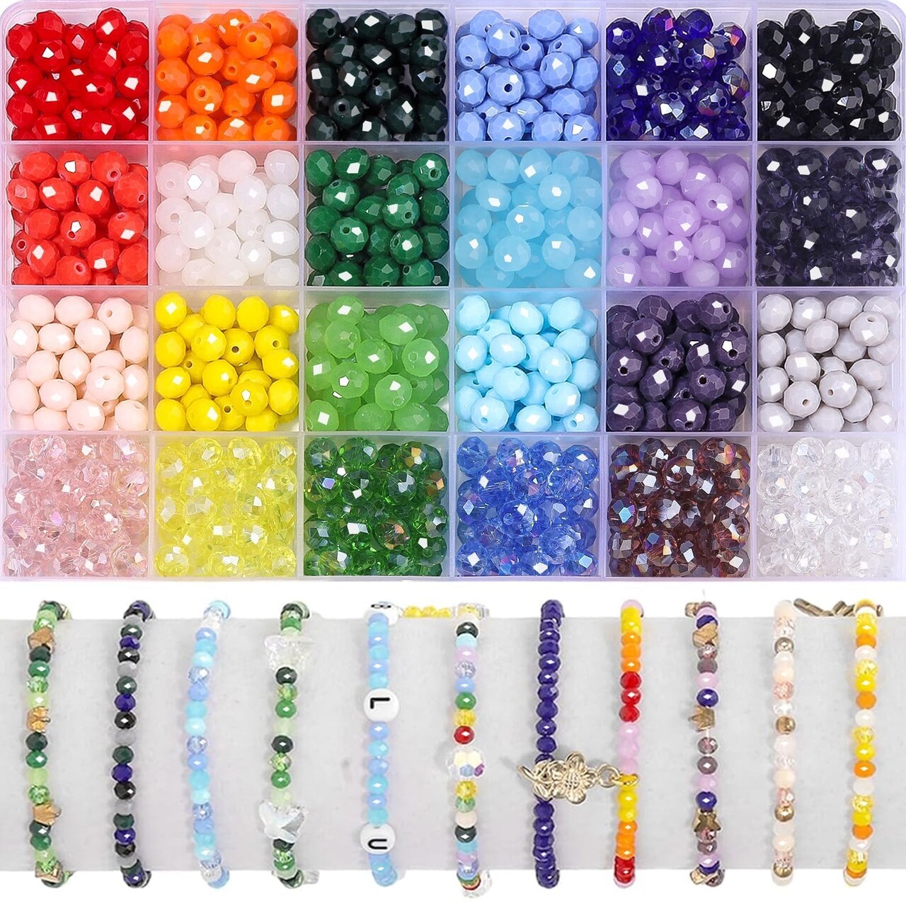 800Pcs 8mm Faceted Bead for Jewelry Making Crystal Faceted Jewelry Beads for Friendship Bracelet Making Kit Craft with Charms